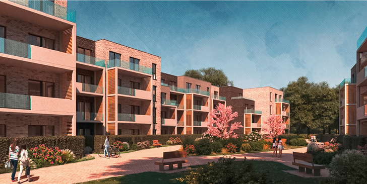 Der Wohnpark Maienweg in Hamburg wurde nach dem Wohnungsbaukonzept „maxmodul“ aus 
409 Raummodulen zusammengesetzt.