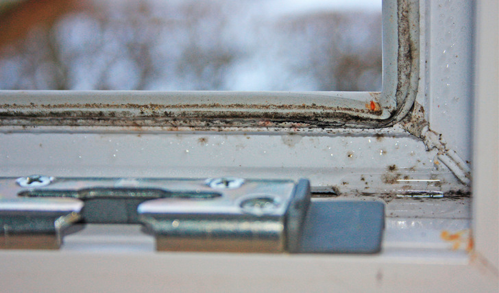 Tauwasser im Falz tritt auf, wenn keine Feuchtraumabluftanlagen vorhanden sind und ein Dampfdruckgefälle von innen nach außen vorherrscht.