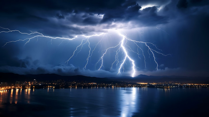 Ein Blitz über der Schweiz – Sinnbild für den anhaltenden Konflikt zwischen Schenker Storen und Weinor, der längst nicht nur iin der Justiz, sondern auch in der öffentlichen Diskussion für Spannung sorgt.