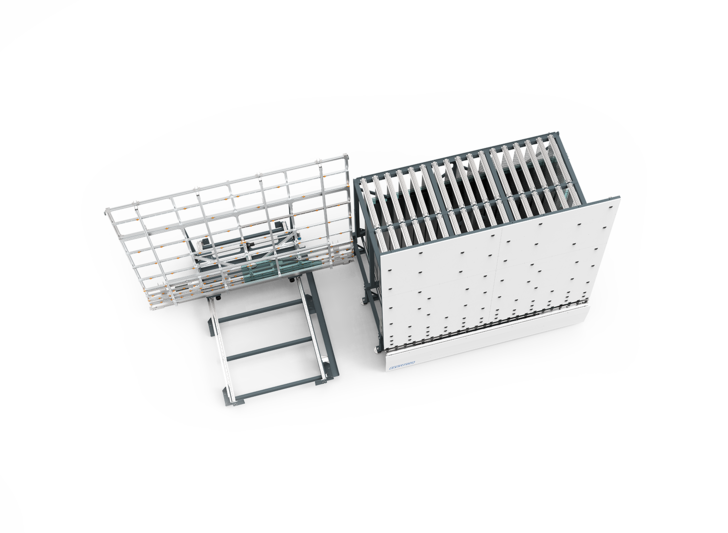 Die integrierte Sortierfunktion des Speichers ordnet die Glasscheiben nach frei wählbaren Kriterien automatisch zu.