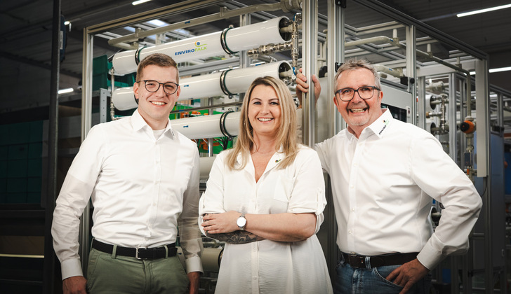 EnviroFalk Team Wasseraufbereitung für die Glas- und Solarindustrie (v.l.): Anwendungsberater David Hannappel, Vertriebsassistentin Nina Schmidt und Anwendungsberater Christoph Gil.