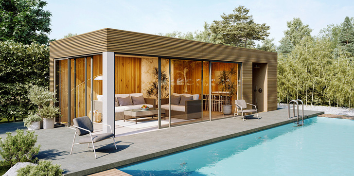 Auch im Outdoor-Living Segment lassen sich die Schiebe­fenster-Systeme von Sunflex effizient ­einsetzen.