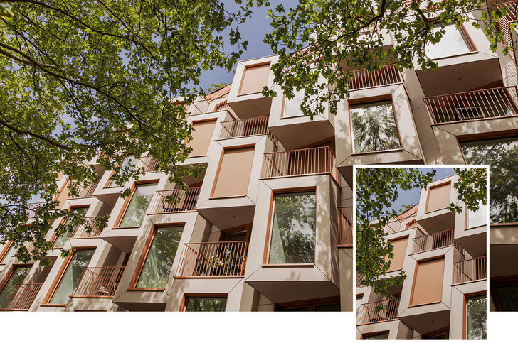 Das Wohnprojekt Van B in München-Schwabing verbindet ikonische Architektur mit Textilscreens. Sondergewebe und farblich abgestimmte Systeme sorgen für effektiven Sonnenschutz und freie Ausblicke.