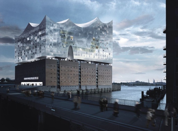 So wird sie einmal aussehen, die Elbphilharmonie in Hamburg — das zukünftige Wahrzeichen Hamburgs erhält eine spektakuläre Glasfassade - © Herzog & de Meuron
