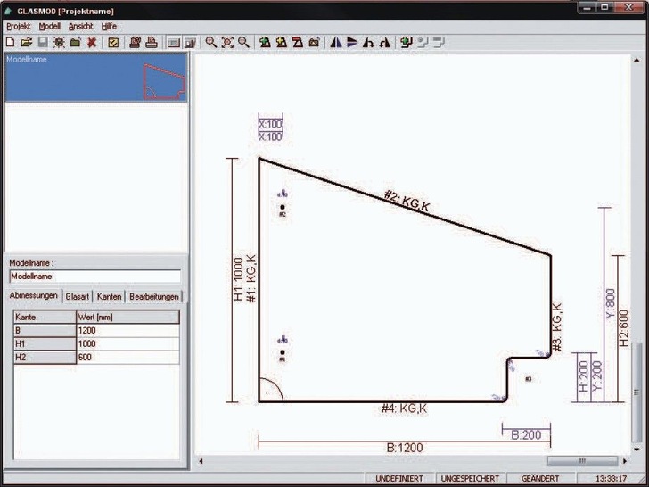 Mit der Glasmod-Software lassen sich Modellscheiben mit ausgefallenen Formen berechnen und in ­diversen Betriebssteuerungen übernehmen.