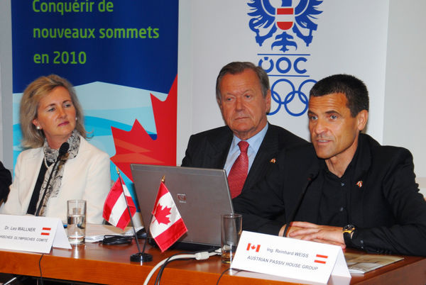 Vergangene Woche stellte die APG gemeinsame mit der Kanadischen Botschaft in Wien und dem ÖOC das Projekt Östereich-Haus vor. (von links: die kanadische Botschafterin Marie Gervais-Vidricaire, ÖOC-Präsident Leo Wallner und der Sprecher der APG, Reinhard Weiss).