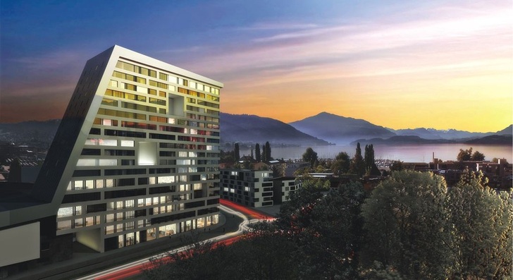 Großobjekt mit Holz-Alu<br />Erstmals kommt das Fassadensystem bei einem 60 m hohen Gebäude zum Einsatz: Bis März nächsten Jahres wird Meko 32 im Uptown, Zug (Schweiz), ­verbaut sein.