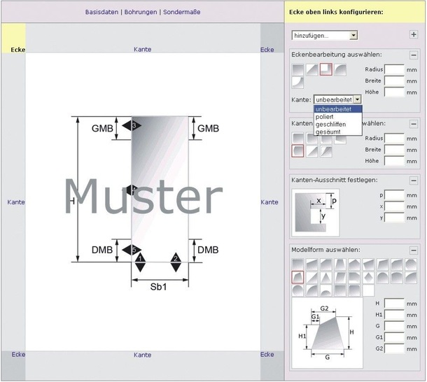 Neben dem Endkunden, kann der Glasverarbeiter den Konfigurator als erweiterte „Profiversion“ intern für seine Produktion nutzen.