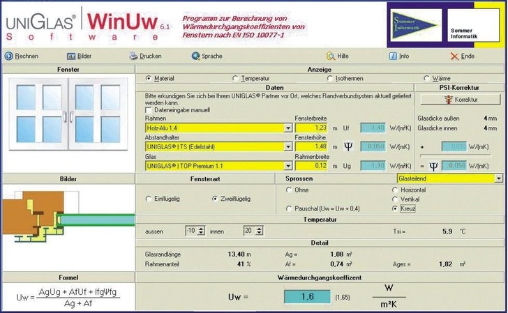 Mehr Service für Kunden: mit dem kostenlosen ­WinUw-Tool lässt sich der Uw-Wert von Fenstern mit allen relevanten Parametern nach DIN EN ISO 10077-1 schnell und einfach berechnen.