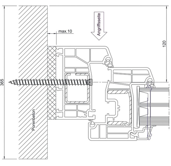 Detailaufnahme<br />Darstellung einer Amo-Y Schraube und des verwendeten Fensterprofils