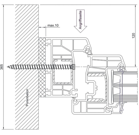 DetailaufnahmeDarstellung einer Amo-Y Schraube und des verwendeten Fensterprofils