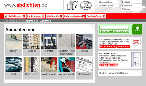 Auf dem Technikportal www.abdichten.de findet man viele anwendungsgerecht Informationen, unter anderem die IVD-Datenblätter. - © HS/IVD
