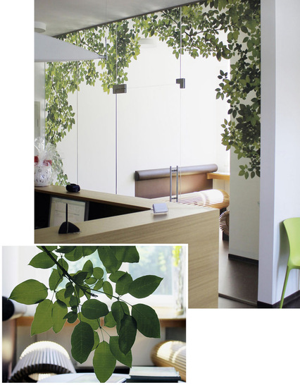 In hoher Farbbrillanz ­lassen sich mit ­PicutreIt Bilder foto­realistisch abbilden, wie hier ein ­Pflanzenmotiv in einer ­Arztpraxis.