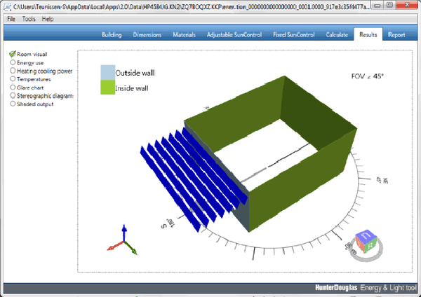 Mit dem Tool lassen sich Daten ermitteln, die es erlauben, vier verschiedene Szenarien auf Basis unterschiedlicher Sonnenschutzsysteme darzustellen.