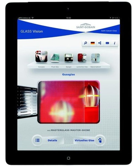 Mit der “Glass Vision“-App können der Verarbeiter und sein Kunde vor dem Einbau Interieur- und Designgläser photo-realistisch betrachten.