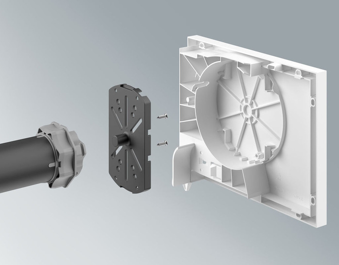 Mit Hilfe dieser Schablone werden die Haltelöcher für die Doppelkopfstücke vorgebohrt. - © Exte
 Mit Hilfe dieser Schablone werden die Haltelöcher für die Doppelkopfstücke vorgebohrt.