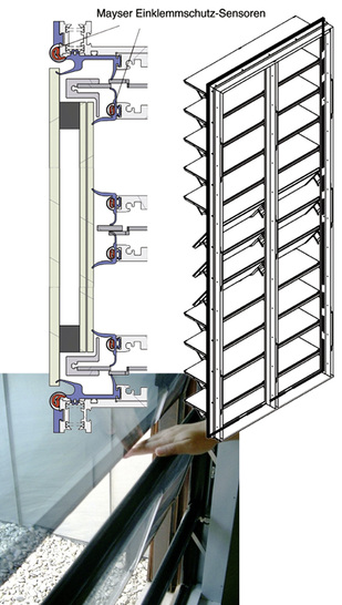 
Die Kontaktleisten bieten größtmöglichen Schutz bei der Absicherung von automatisch gesteuerten Fenstern.Stößt der Sensor beim Schließvorgang auf ein Hindernis, zum Beispiel eine Kinderhand wie im unteren Bild, wird die Bewegung sofort zum Stillstand gebracht und das Fenster öffnet wieder.
