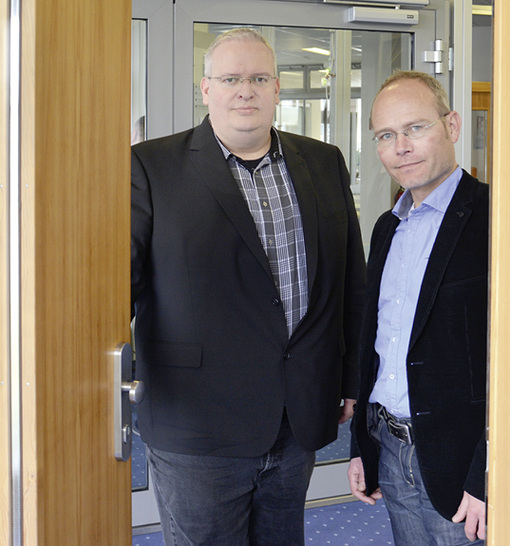 <p>
</p>

<p>
Trafen sich zum Redaktionsgespräch bei Gretsch-Unitas in Ditzingen: Harald Gilleßen (l.), GU-Produktmanager Elektronik und Dirk Geigis, Marketing-Referent bei Somfy.
</p> - © Foto: Daniel Mund

