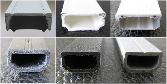 
Kunststoff-Spacer Typ I (oben v. l.): Chromatech Ultra, TGI Spacer M, Thermix TX.N plusKunststoff-Spacer Typ II (unten v. l.): Thermobar, Swisspacer Advance / Ultimate
