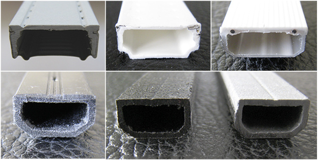 <p>
Kunststoff-Spacer Typ I (oben v. l.): Chromatech Ultra, TGI Spacer M, Thermix TX.N plusKunststoff-Spacer Typ II (unten v. l.): Thermobar, Swisspacer Advance / Ultimate
</p>