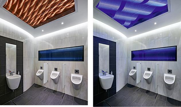 



Die 3D Lichtstrukturgläser vetroLoom sorgen im Wellnessbad H2O in Herford als Lichtdecke und Wandverkleidung selbst in den Sanitärbereichen für ein ungewöhnliches Licht - und Farberlebnis
