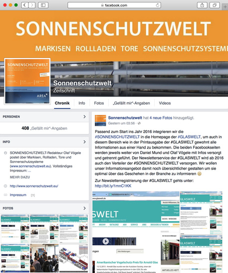 Die SONNENSCHUTZWELT auf Facebook - © Glaswelt
