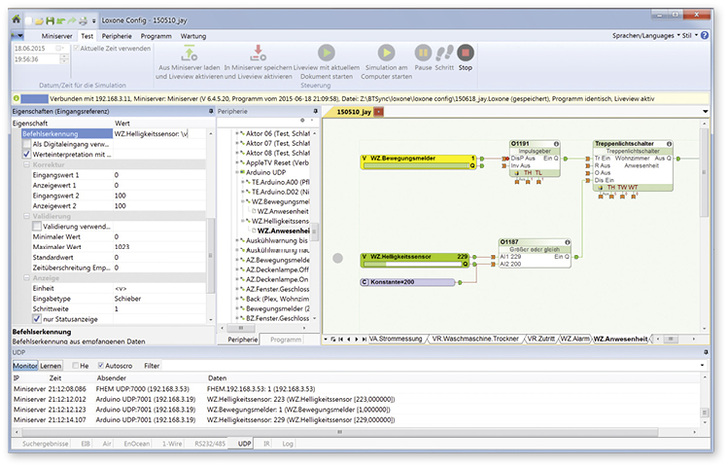 



Eine noch verständliche Zwischenlösung bietet das Programmiertool von Loxone, das man ungefähr auf halbem Weg zwischen einfachen Smart Home-Systemen und KNX einordnen darf.
