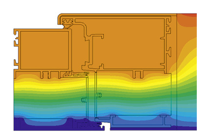 <p>
</p>

<p>
Querschnitt einbruchhemmender Außentüren: Mithilfe wissenschaftlicher Simulationsmethoden lokalisierten Fraunhofer-Forscher exakt die Stellen, an denen die Wärme über den Aluminiumrahmen entweicht (dunkle Farbe).
</p> - © Fraunhofer ITWM

