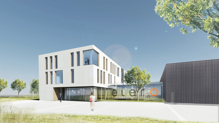 Ein Portal zum modernen Lean-Unternehmen soll der Neubau in Schlierbach werden. Hinter modernen Glasfassaden sollen die passenden Raumstrukturen zur Umsetzung des Lean-Managements in allen Unternehmensbereichen entstehen.