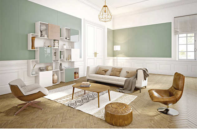 



Bei der Innenraumgestaltung kommt immer häufiger Glas zum Einsatz, wie hier als Wandverkleidung sowie bei den Möbeltüren.
