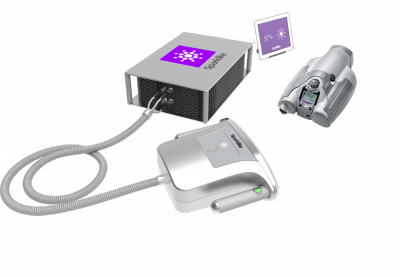 Links und Mitte im Bild die Gasglass Laser Einheit (Standardversion) zur Messung des Gasfüllung von Isoliergläsern, rechts oben eine tragbare Handheld-Version.