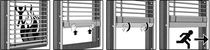 Ein gut sichtbar angebrachter Aufkleber erklärt im Notfall die sachgemäße Nutzung des Raffstores.