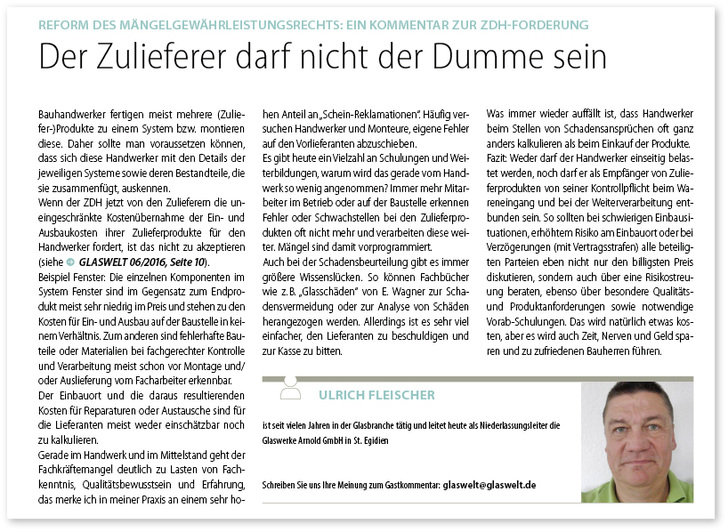 <p>
Hier der Kommentar von Ulrich Fleischer zur ZDH-Forderung in Bezug auf die Reform des Mängelgewährleistungsrechts auf den Martin Wöhrer Bezug nimmt.
</p>
