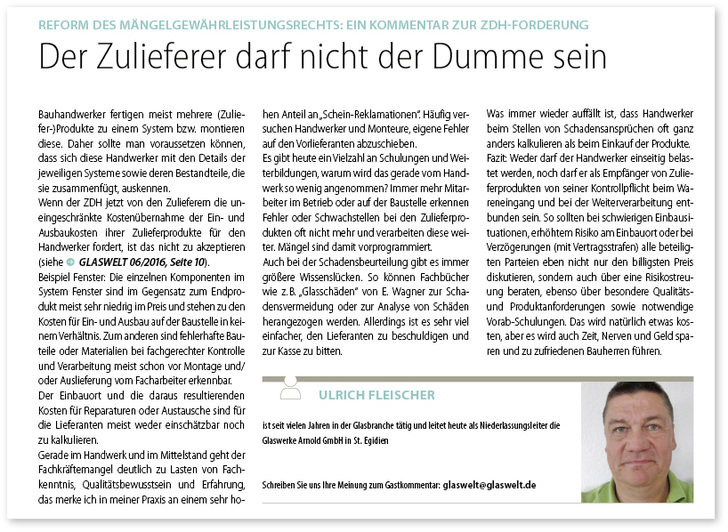 
Hier der Kommentar von Ulrich Fleischer zur ZDH-Forderung in Bezug auf die Reform des Mängelgewährleistungsrechts auf den Martin Wöhrer Bezug nimmt.
