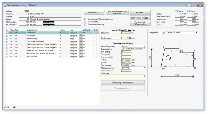 
02: Importierte Position in Optiplus. Sowohl kaufmännische als auch technische Daten stimmen.
