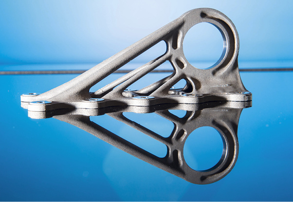 



Verbindungselement (‚Bracket‘) aus Titan im Airbus A350 XWB, hergestellt mit einem hoch innovativen 3D-Druck Verfahren. 
