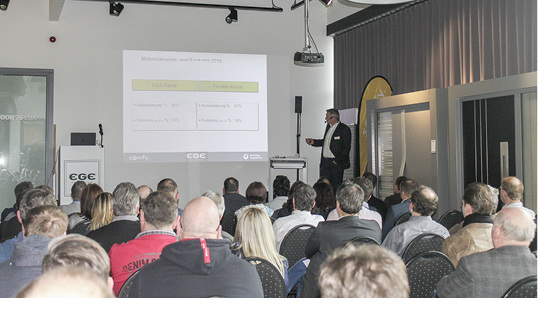 <p>
</p>

<p>
Key-Account Manager Gordon Zapf von Somfy zeigte nicht nur die technischen Möglichkeiten von Smart Home auf, sondern verwies auch auf die vorhandenen Marktpotenziale für Fachhändler, die diesen Bereich erfolgreich mitnehmen. 
</p> - © Foto: EGE

