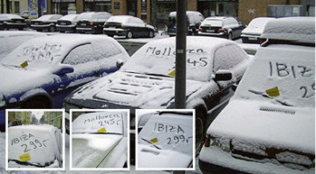 



So geht’s auch: Sehr preiswerte Selbstvermarktung im Schnee eines Reisebüros aus München. 

