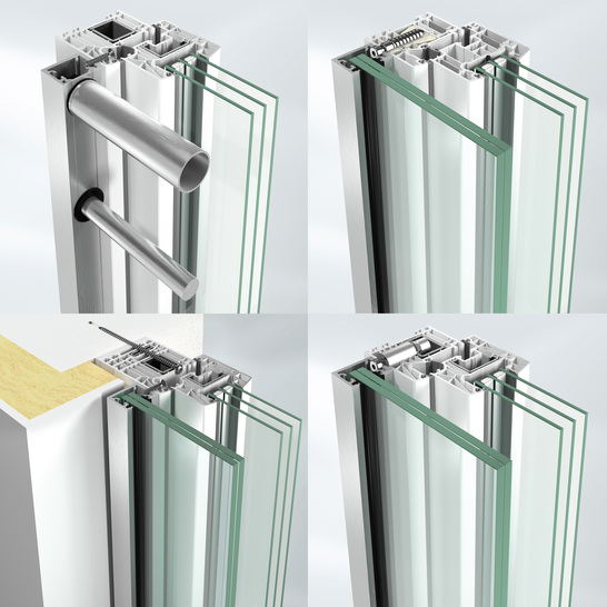 Schüco bietet Glas- und Stangenabsturzsicherungen, die ab sofort lieferbar sind. - © Schüco / Collage: GLASWELT
