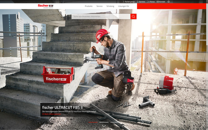 Die neue Startseite der Fischer Befestigungssysteme. - © Fischer
 Die neue Startseite der Fischer Befestigungssysteme.
