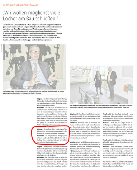 Unser Interview mit Martin J. Hörmann in der aktuellen Maiausgabe der GLASWELT