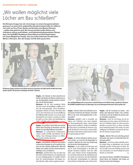 Unser Interview mit Martin J. Hörmann in der aktuellen Maiausgabe der GLASWELT.