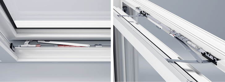 



Der Komforteinzug sorgt für ein leises und sanftes Schließen. 



rechts: Die Gleitschere des Hautau Atrium SP komfort. 
