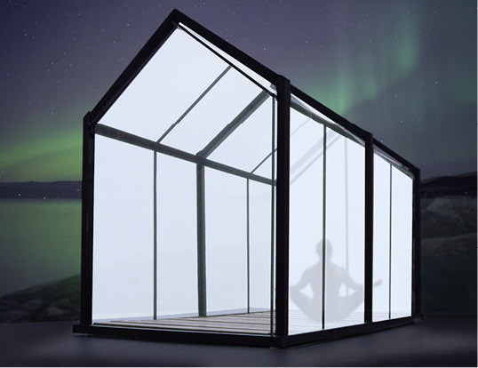 



Die leuchtenden Glaswände lassen sich auch als interaktives Display, Lautsprecher oder als Verteiler einsetzen.
