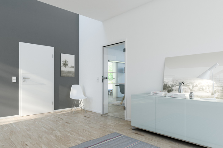 Die Designs des Glastürenprogramms werden im Designverbund mit den Holztüren angeboten.