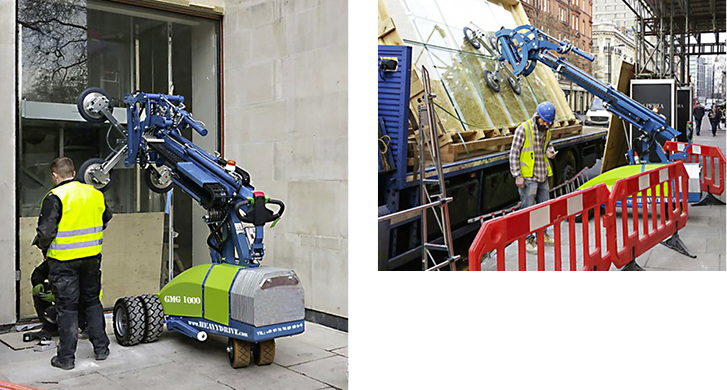 <p>
</p>

<p>
Der GMG 1000 Montagehelfer für Gewichte bis zu 1000 kg bei seinem ersten Praxiseinsatz in London.
</p> - © Fotos: Heavydrive

