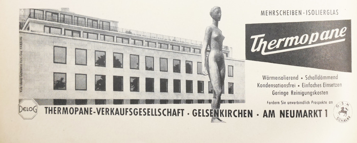 In der GLASWELT wurde mit dieser Anzeige bereits 1959 für Thermopane-Isolierglas geworben. - © GLASWELT Archiv
