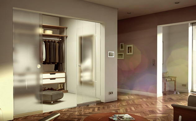 



Das Schiebe-System SF 20 von Sunflex lässt sich als Raumteiler ebenso einsetzen, wie als Zugangslösung zu einem begehbaren Kleiderschrank.
