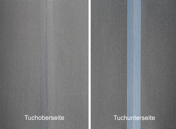 Anstelle von weißem Nähfaden wird ein Klebeband verwendet, das insbesondere bei Sonnenschein kaum sichtbar sein soll, und somit für ein einheitliches Erscheinungsbild der Markise sorge.