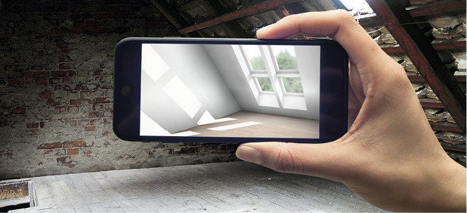 <p>
</p>

<p>
Mithilfe realitätsnaher Tageslichtberechnung unterstützt die App „MyDaylight“ Bauherren und Renovierer bei der Vorstellung vom fertigen Ergebnis des Dachgeschossausbaus.
</p> - © Foto: Velux Deutschland GmbH

